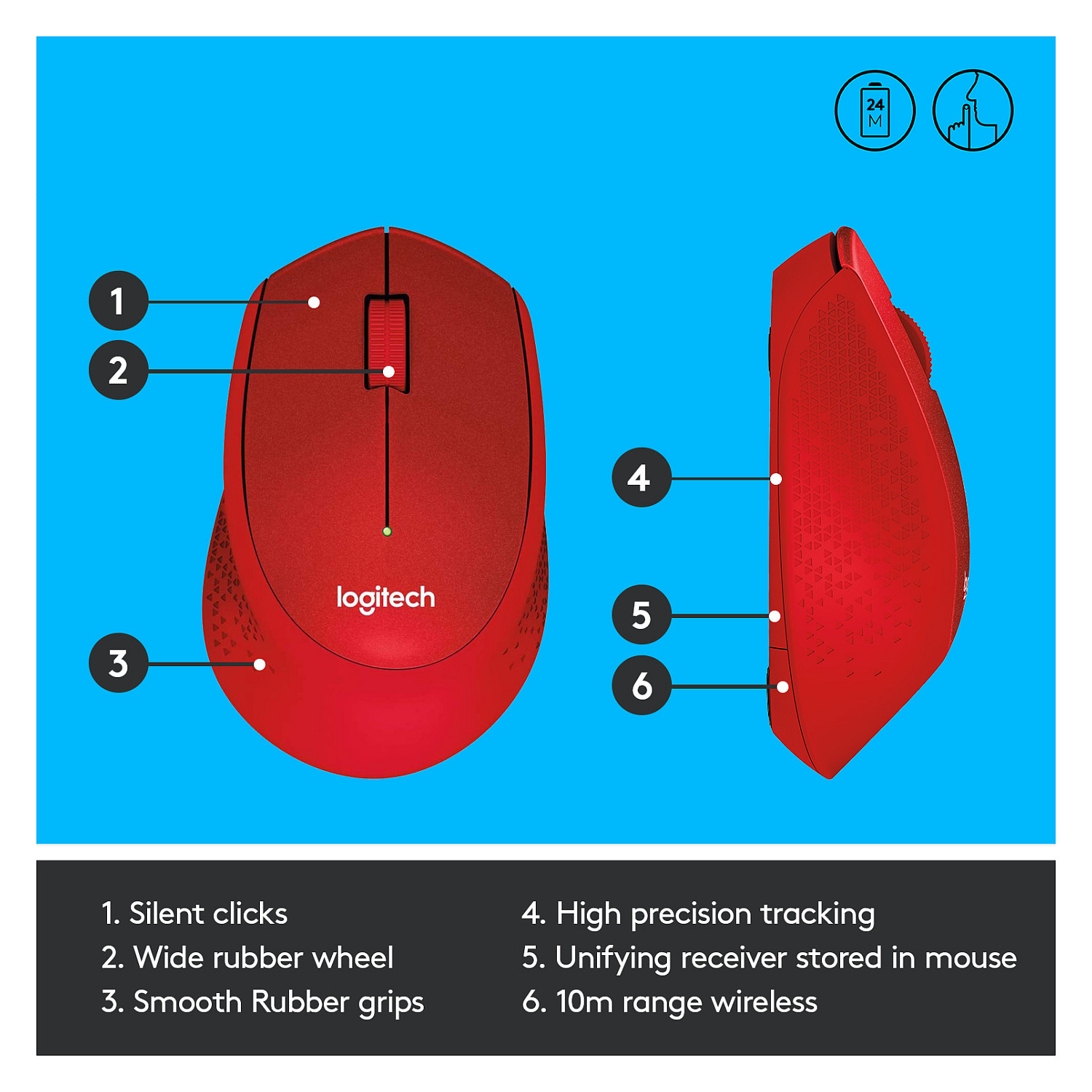 Maus Logitech M330 SILENT PLUS - Kuqe - 7