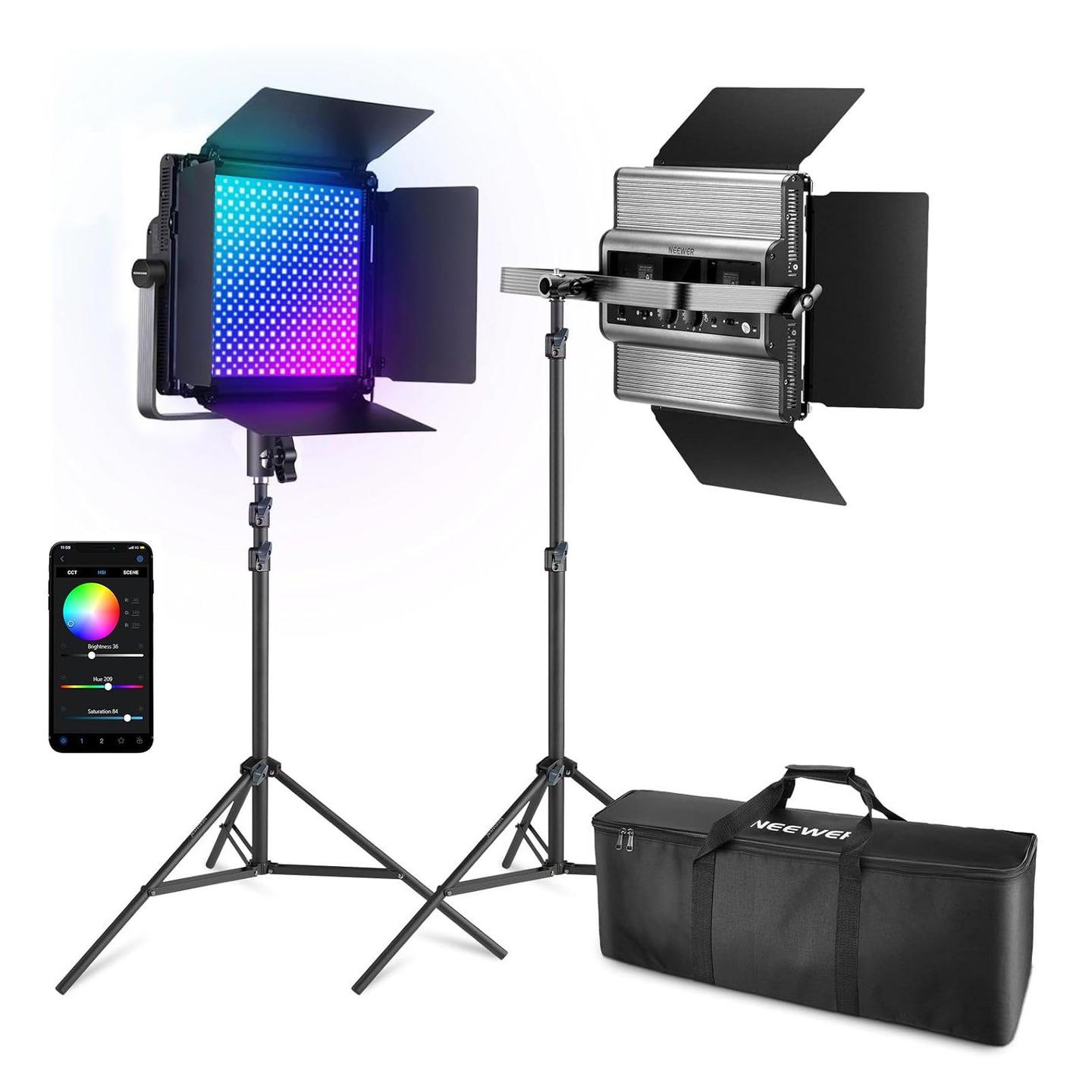 Dritë e Mençur Neewer RGB1200, RGB, 60W, 22000Lux, 2500-8500K, CRI 97+, TLCI 98+, 342x336x71mm - Zezë - 2