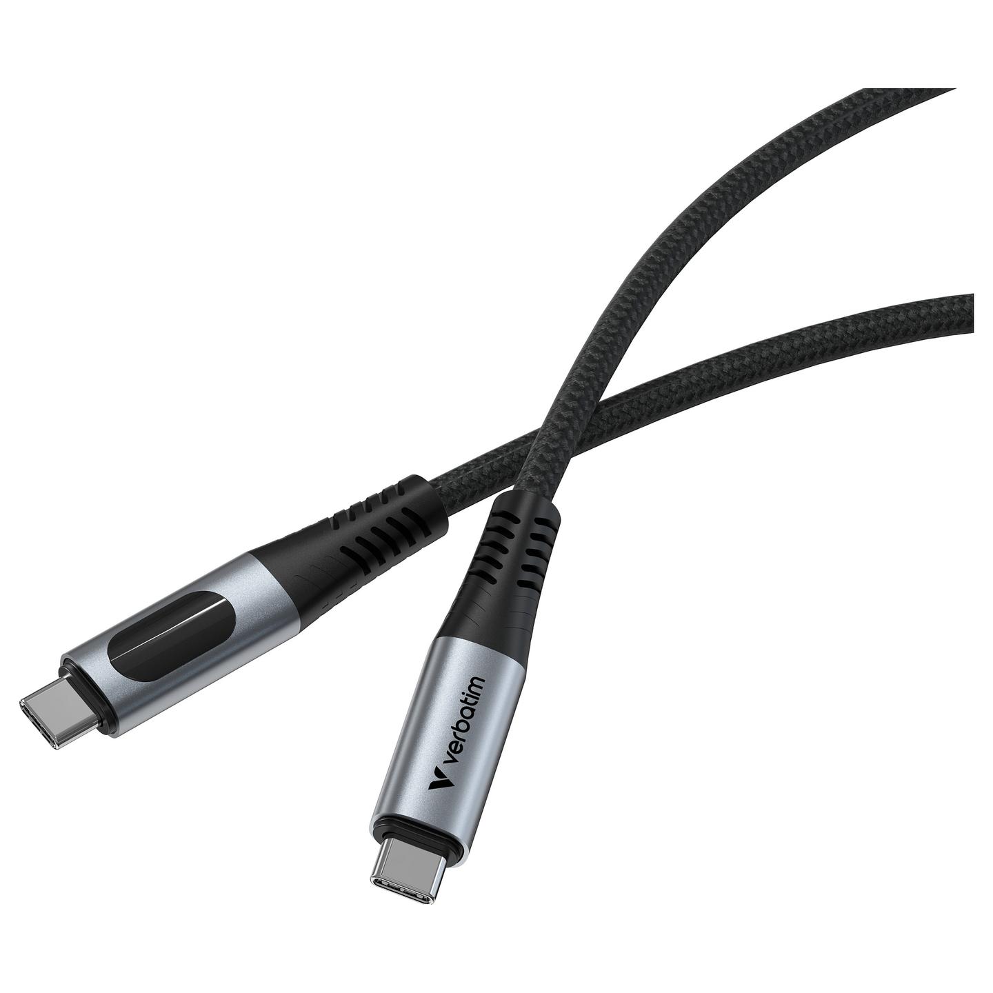 Kabllo USB Verbatim 31848, USB-C në USB-C, 1.2 m, 100 W, ekran për fuqinë e karikimit - Zezë - 2