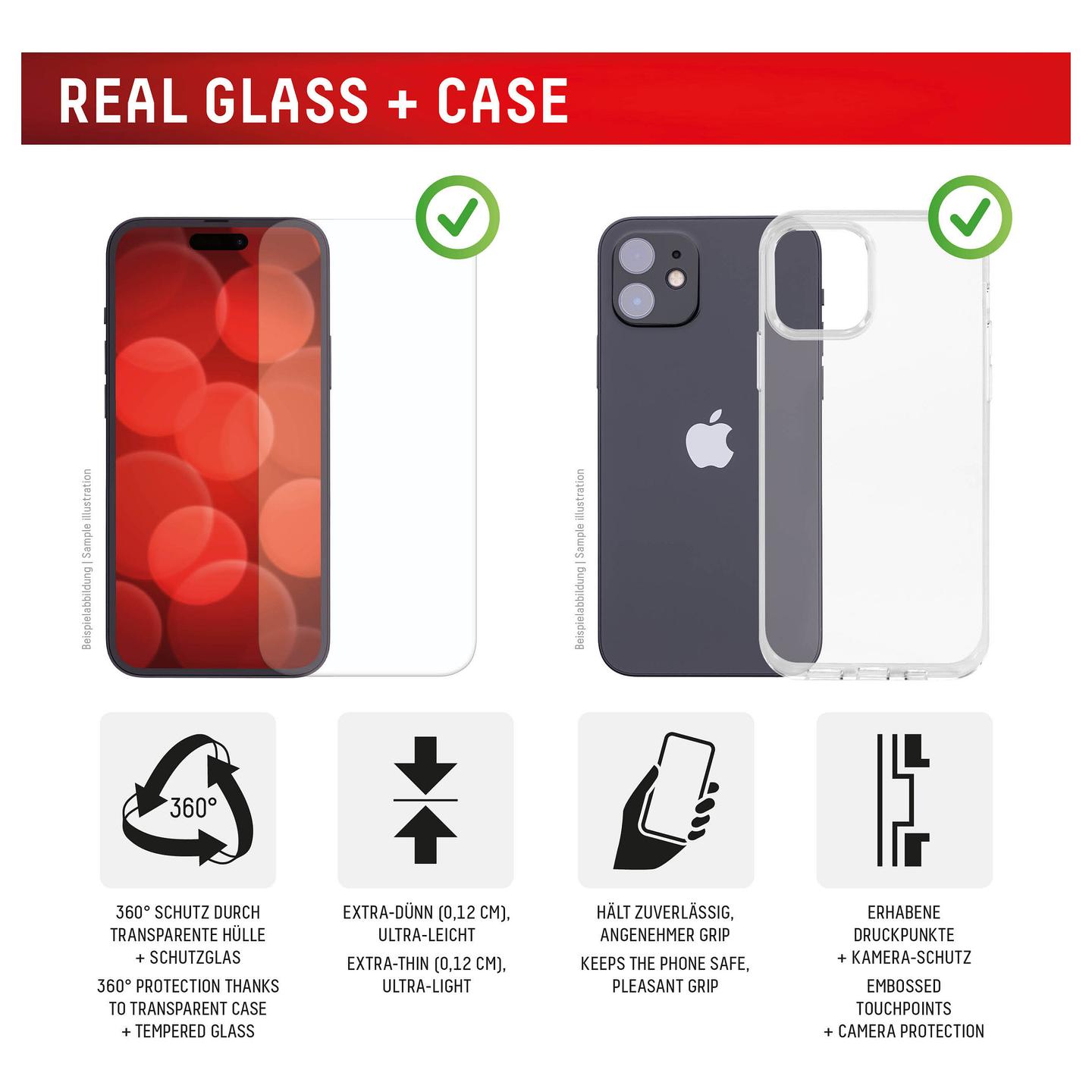 Mbrojtëse Ekrani DISPLEX 02001, për iPhone 16, Real Glass 2D, 10H, me Case - Transparente - 3