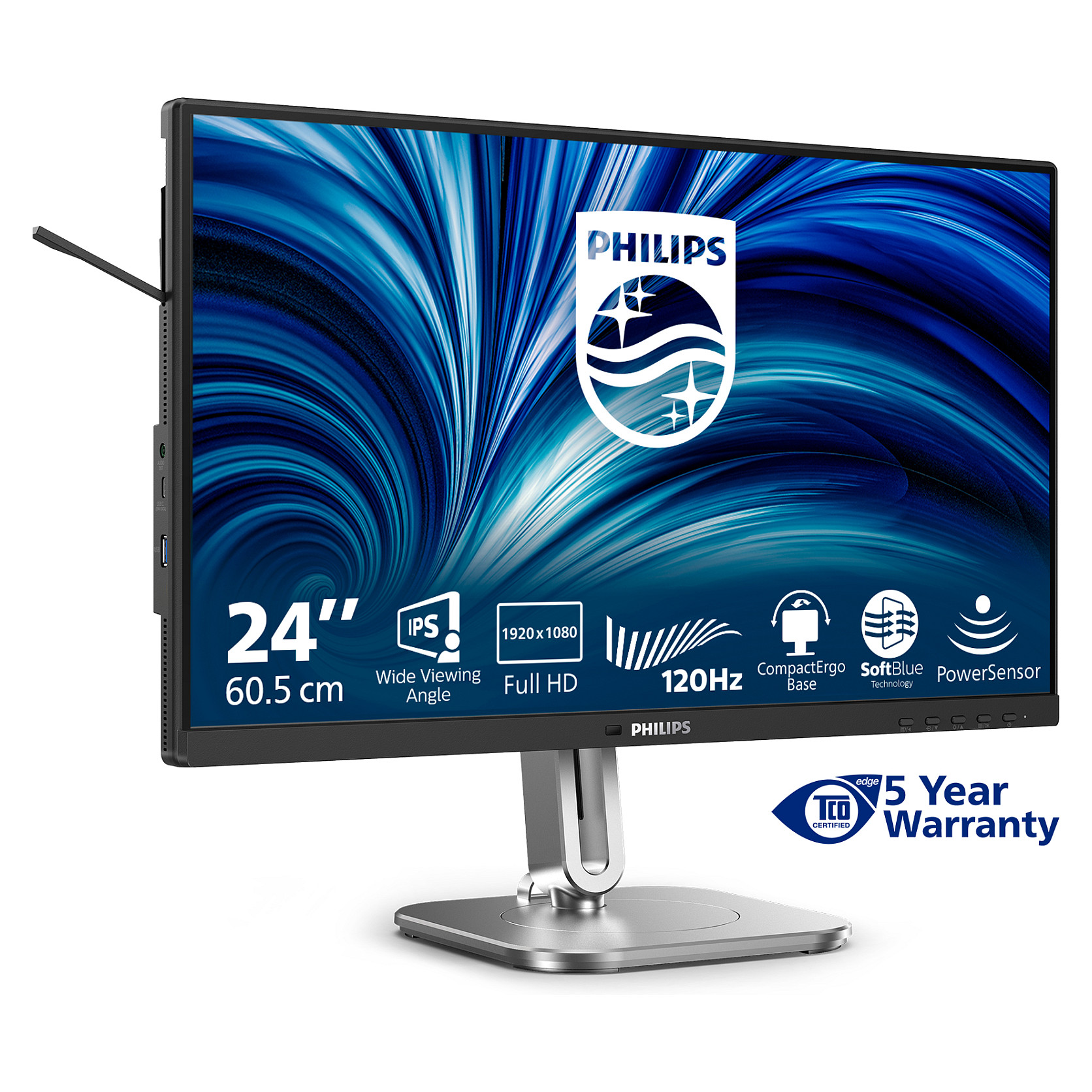 Monitor PHILIPS 24B2N4200/00 / 23.8"/ Full HD IPS / LCD / 120Hz / 4ms / USB-B + USB-A + USB-C + VGA + HDMI + DisplayPort - Gri/Argjend - 4