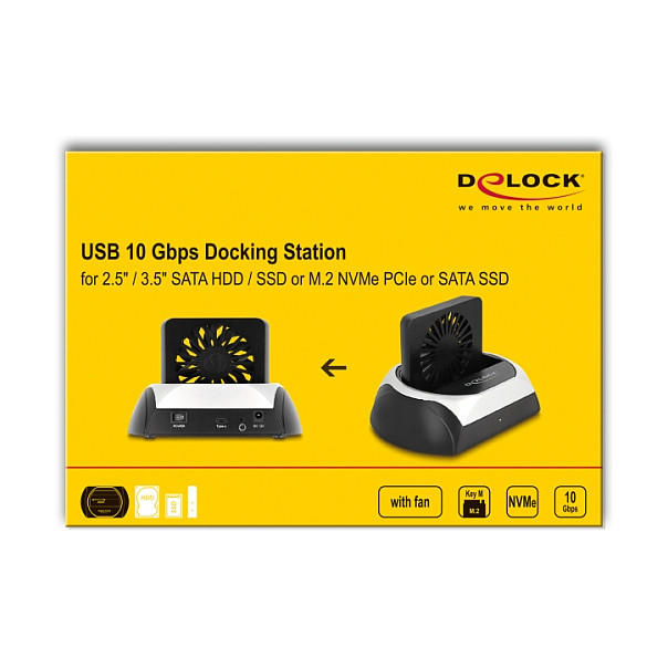 Docking Station për SSD USB 10 Gbps / 2.5″ + 3.5″ SATA HDD/SSD / M.2 NVMe + SATA SSD / Fan - Zezë - 4