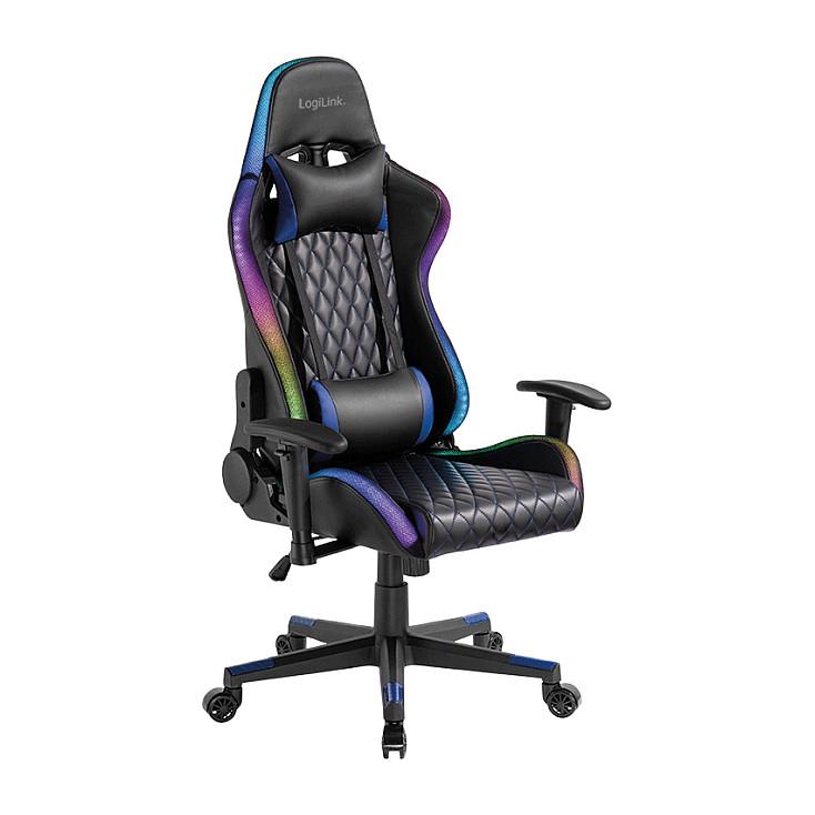 Karrige Gaming LogiLink EO0076 / RGB / Mbështetje për kokë dhe mes / Krahë 2D / 90-150° / 150 kg – Zezë/Blu - 1