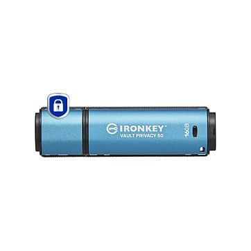 USB Flash Drive Kingston IronKey Vault Privacy 50 / IKVP50/16GB / 16GB / USB 3.2 Gen 1 / 250MB/s / 180MB/s / AES-XTS 256-bit / FIPS 197 - Blu/Zezë
