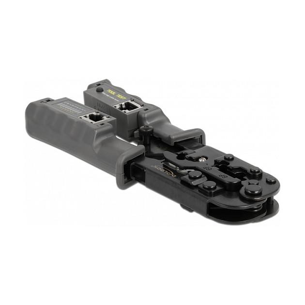 Pincë për Montimin e Konektorëve DeLOCK 90510, RJ-45, RJ-12, RJ-11, RJ-10, me Testues Rrjeti - Gri, Zezë