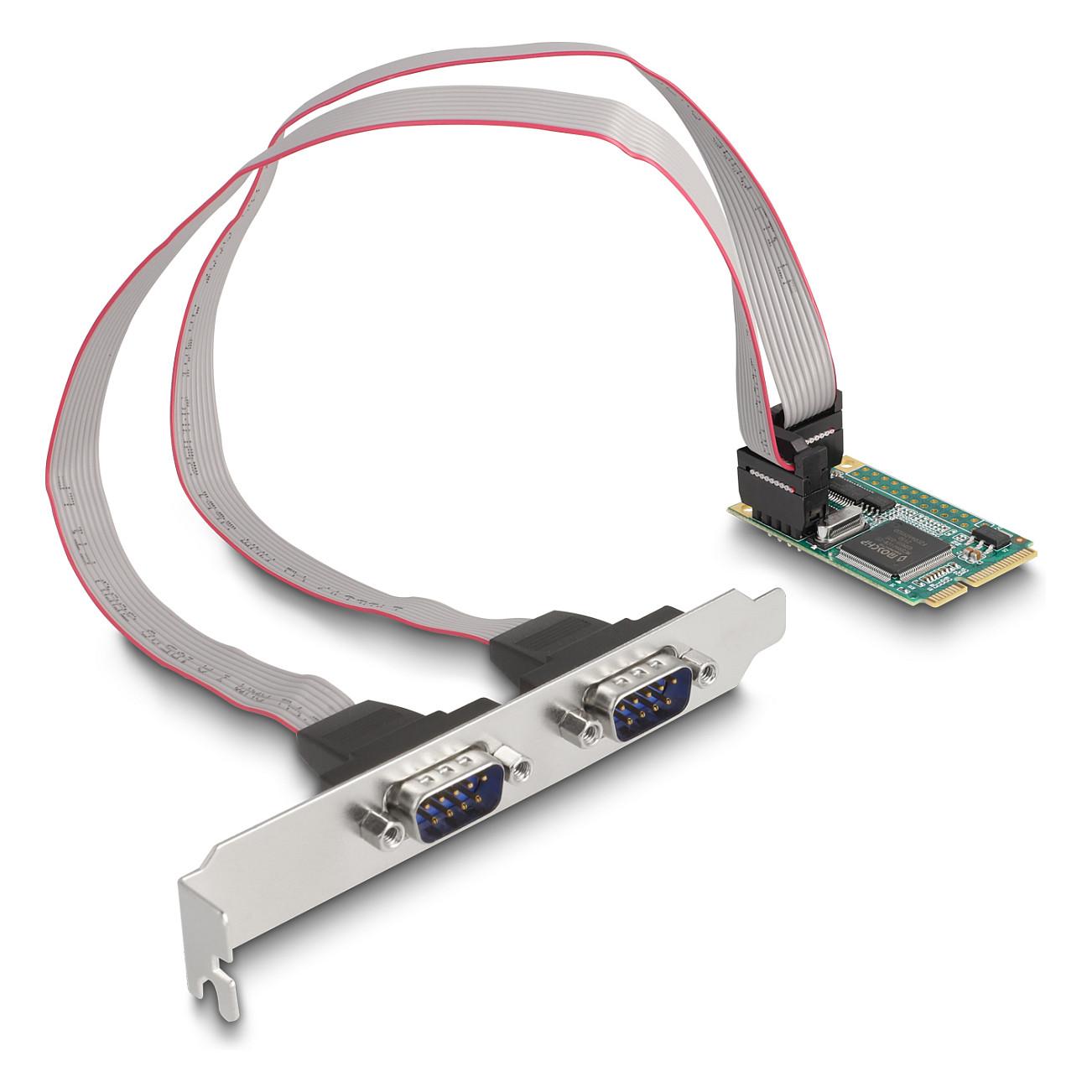 Kartë Zgjerimi Mini PCI Express Delock 95273 / Mini PCIe Full Size / 2x RS-232 DB9 / 460.8Kbps / Moschip MCS9901 - 1