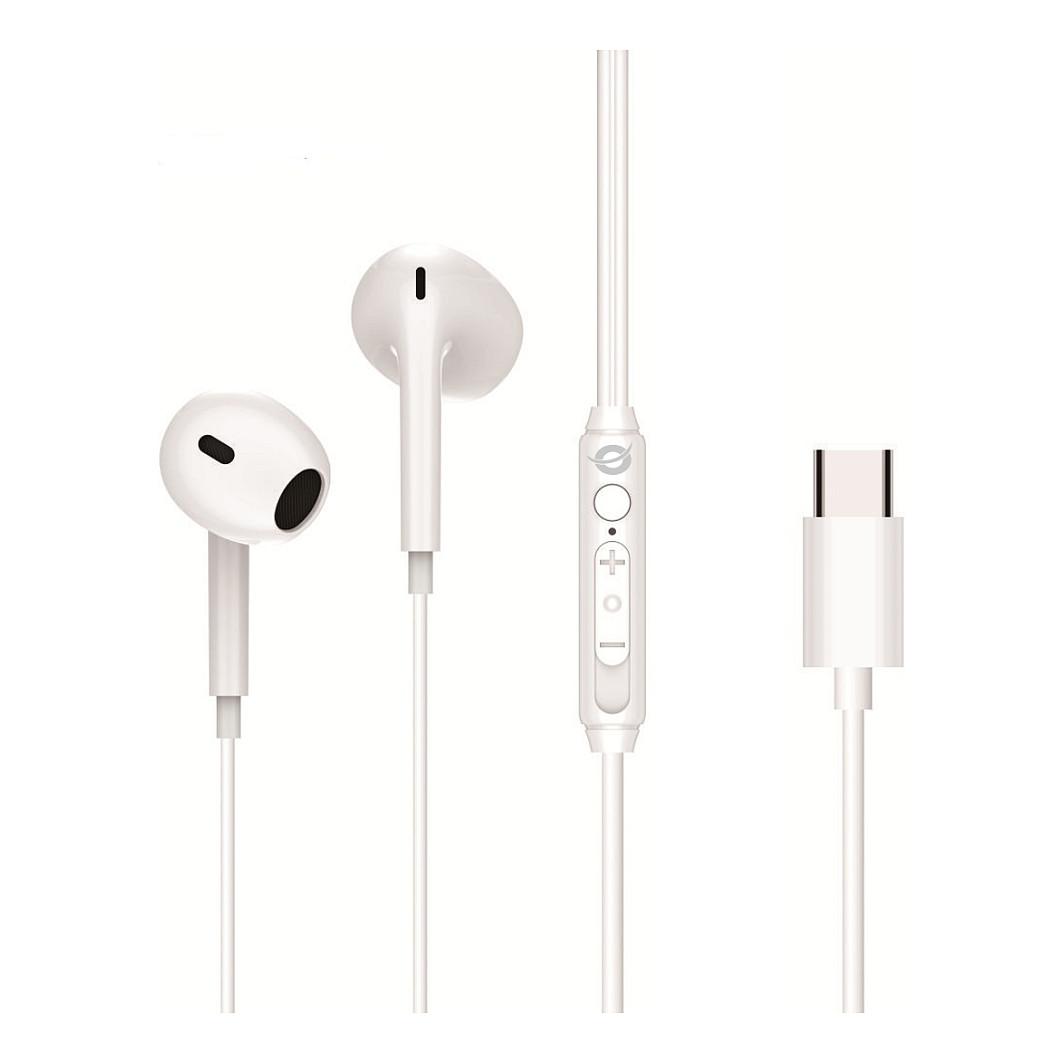 Kufje me kabllo Conceptronic BRENDAN02W / Earbud / USB-C / Mikrofon / 1.2 m – Bardhë