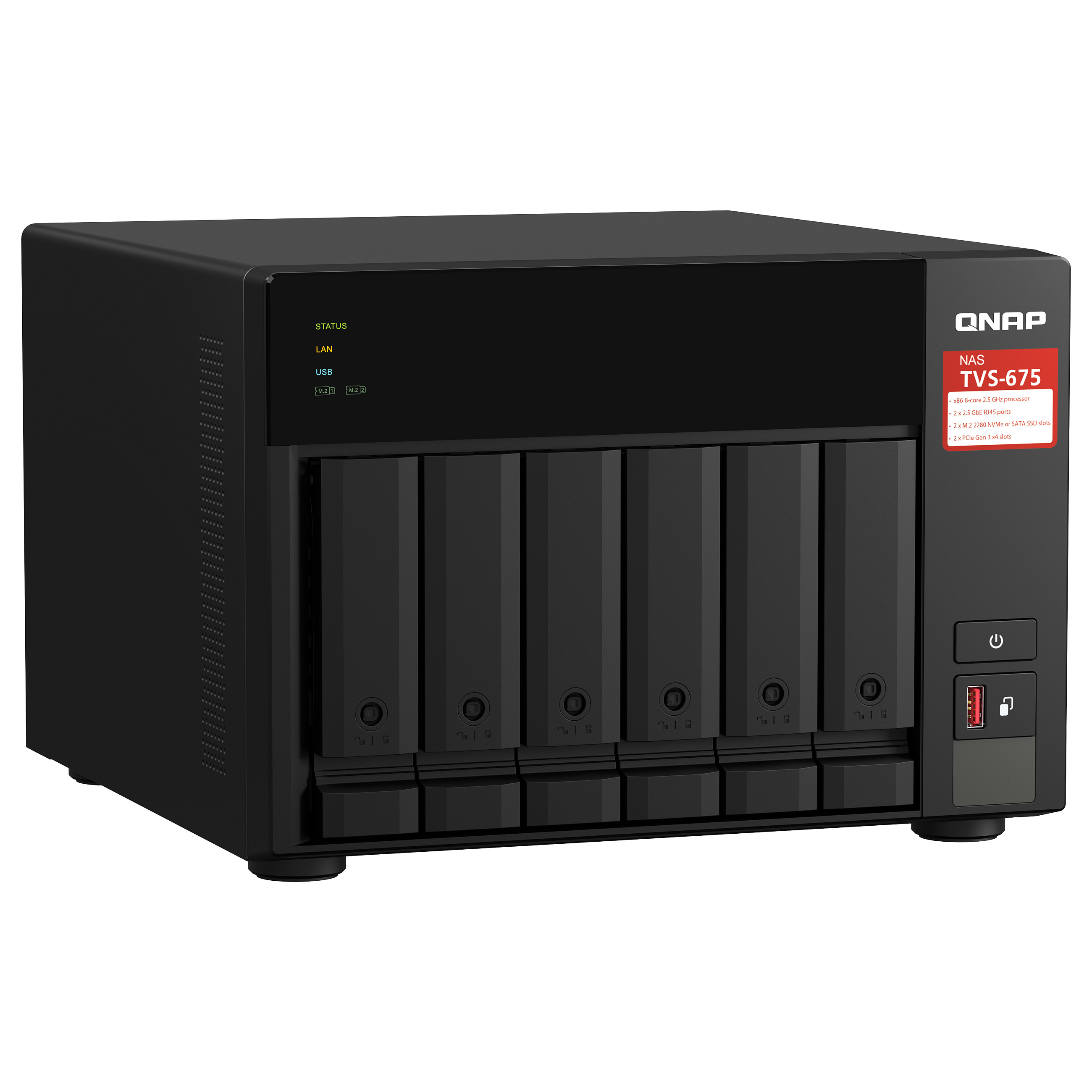 QNAP TVS-675-8G NAS 6-Bay | 8GB DDR4 | Dual 2.5GbE | M.2 NVMe | PCIe Expansion - 3