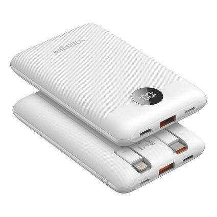 Powerbank VEGER C11C W1170, 10000mAh, 22.5W, PD, QC 3.0, USB-C, Lightning, Ekran Dixhital - Bardhë