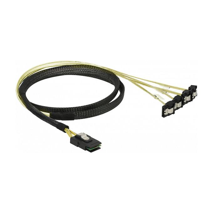 Kabllo SAS DeLOCK 85687, Mini SAS SFF-8087 në 4 x SATA 7-pin, të kënduar, 1 m - Zezë/Verdhë