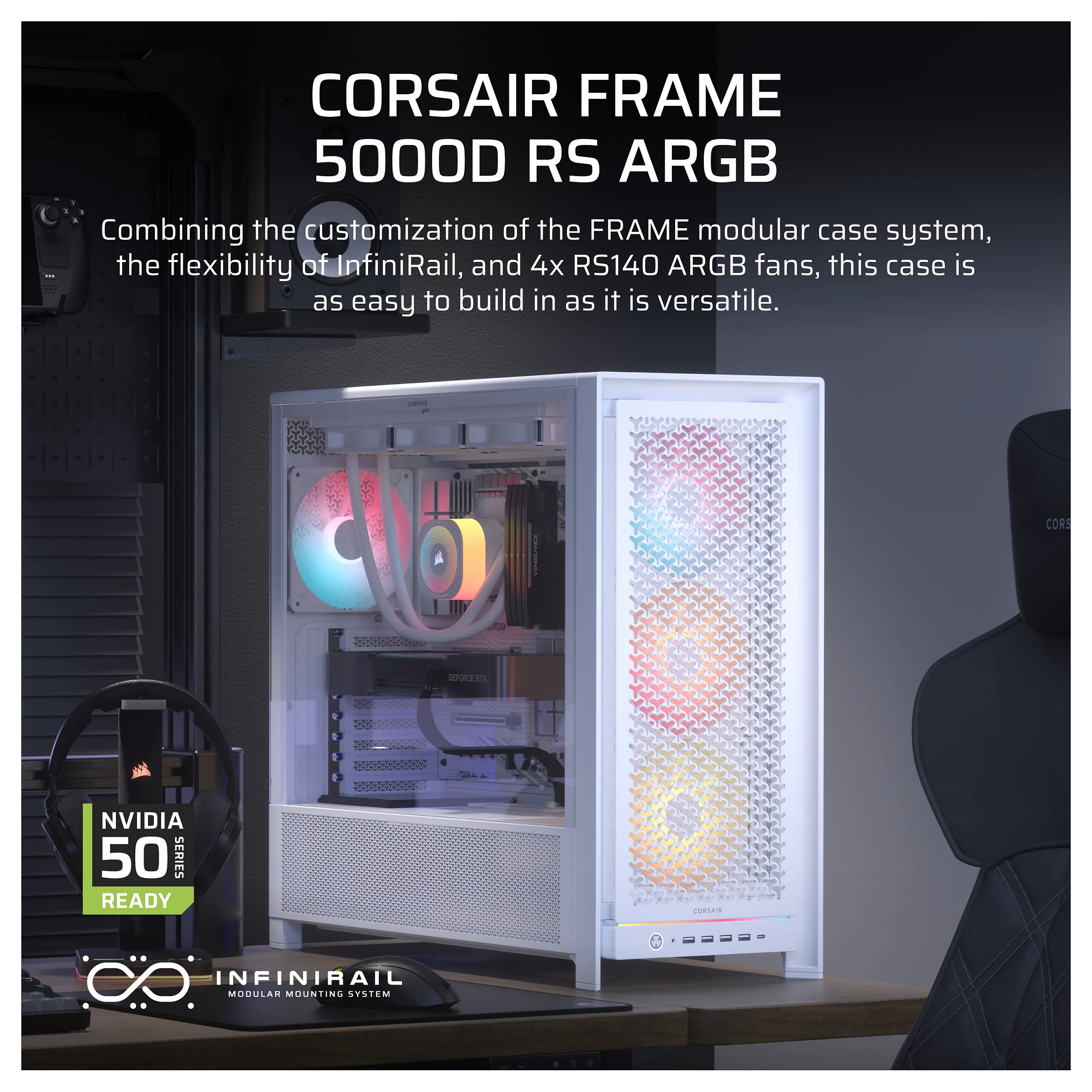 Kasë Midi CORSAIR Frame 5000D RS ARGB / ATX Gaming Tower - Bardhë - 3
