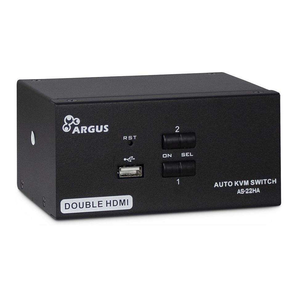 KVM Switch Inter-Tech AS-22HA, 2 porta, Dual HDMI, USB, Audio 3.5mm, 4K 30Hz - Zezë