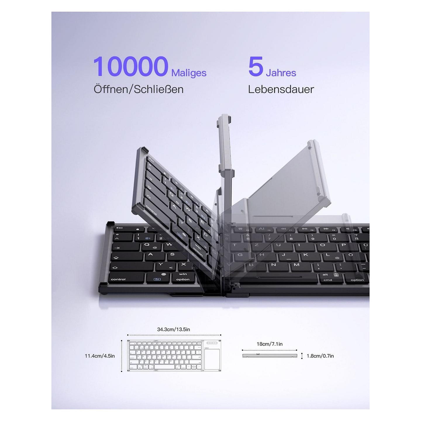 Tastierë Pa kabllo Inateck KB06101 / Kompakte / Touchpad / Bluetooth 5.3 + RF Wireless / QWERTZ – Hiri - 4
