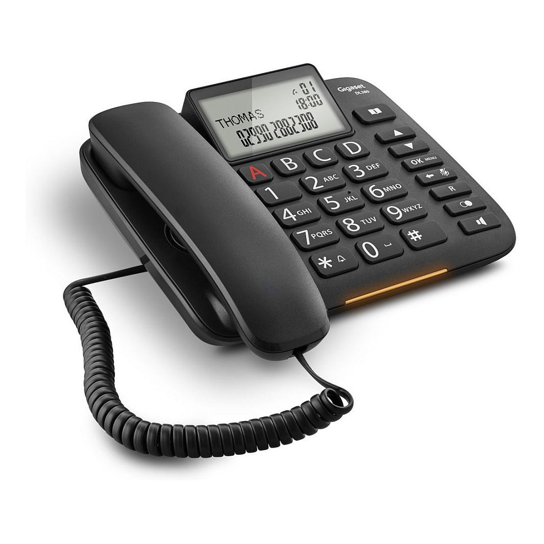 Telefon i Thjeshtë Gigaset DL380, analog, me kabllo, ekran LCD monokrom - Zezë