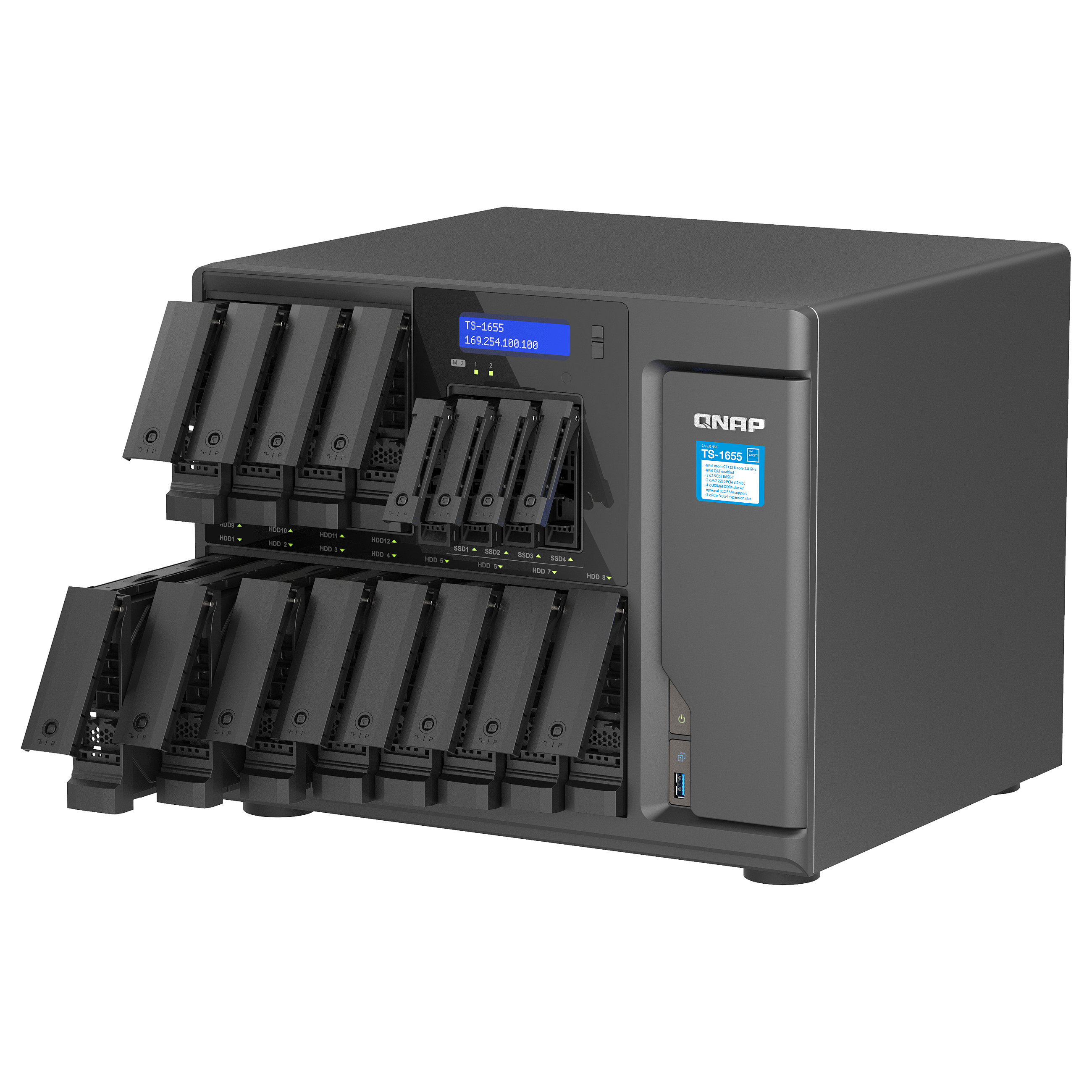 NAS QNAP TS‑1655‑8G 16‑Bay / Intel Atom C5125 (8 cores / 8 threads, 2.8GHz) / 8GB - 2