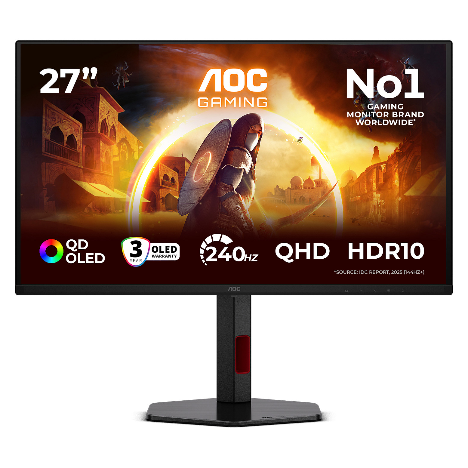 Monitor Gaming AOC G4 Q27G4ZDR / 26.5" / QHD QD-OLED / 240Hz / 0.03ms / HDMI+DisplayPort - Zezë/Kuqe