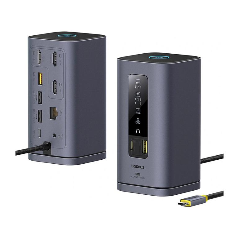 Docking Station Baseus Spacemate / 11-në-1 / 3x HDMI + DisplayPort 1.4 / 2x USB-A 3.2 Gen 1 / USB-C 5Gbps / 2x USB 2.0 / Gigabit Ethernet / 3.5mm Audio / USB-C PD 100 W – Hiri - 4