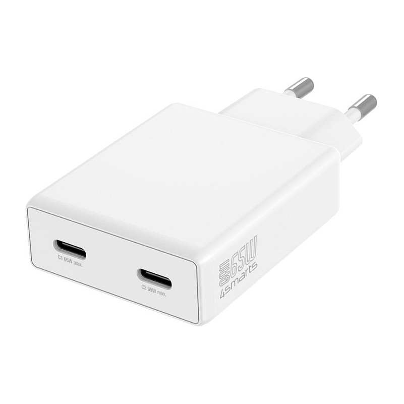 Adapter Wall Charger 4smarts PDPlug Slim Dual 65W GaN 2xUSB-C - Bardhë - 1