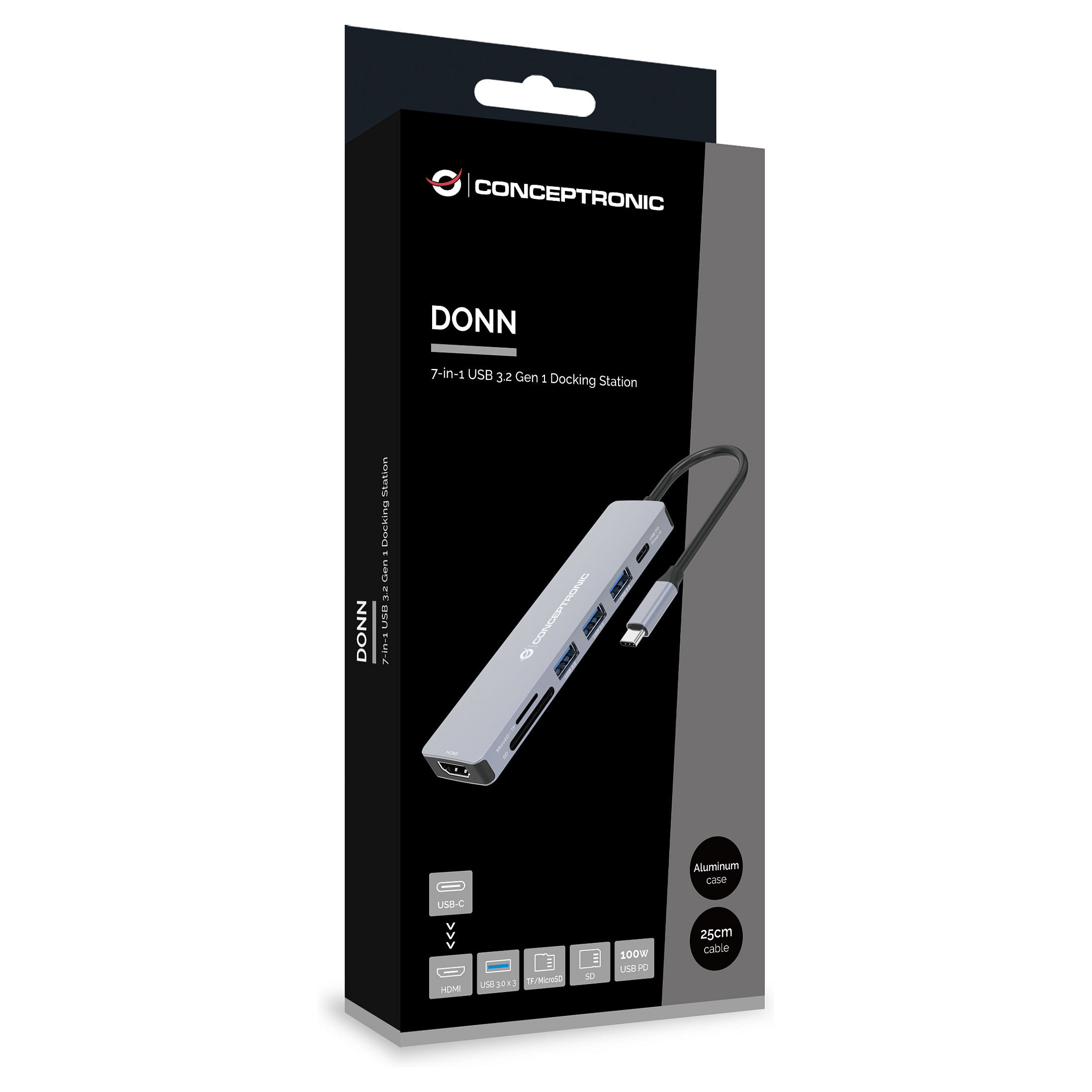 Hub Udhëtimi CONCEPTRONIC 7-në-1 USB-C në HDMI/3xUSB-A/SD/TF - Hiri - 4