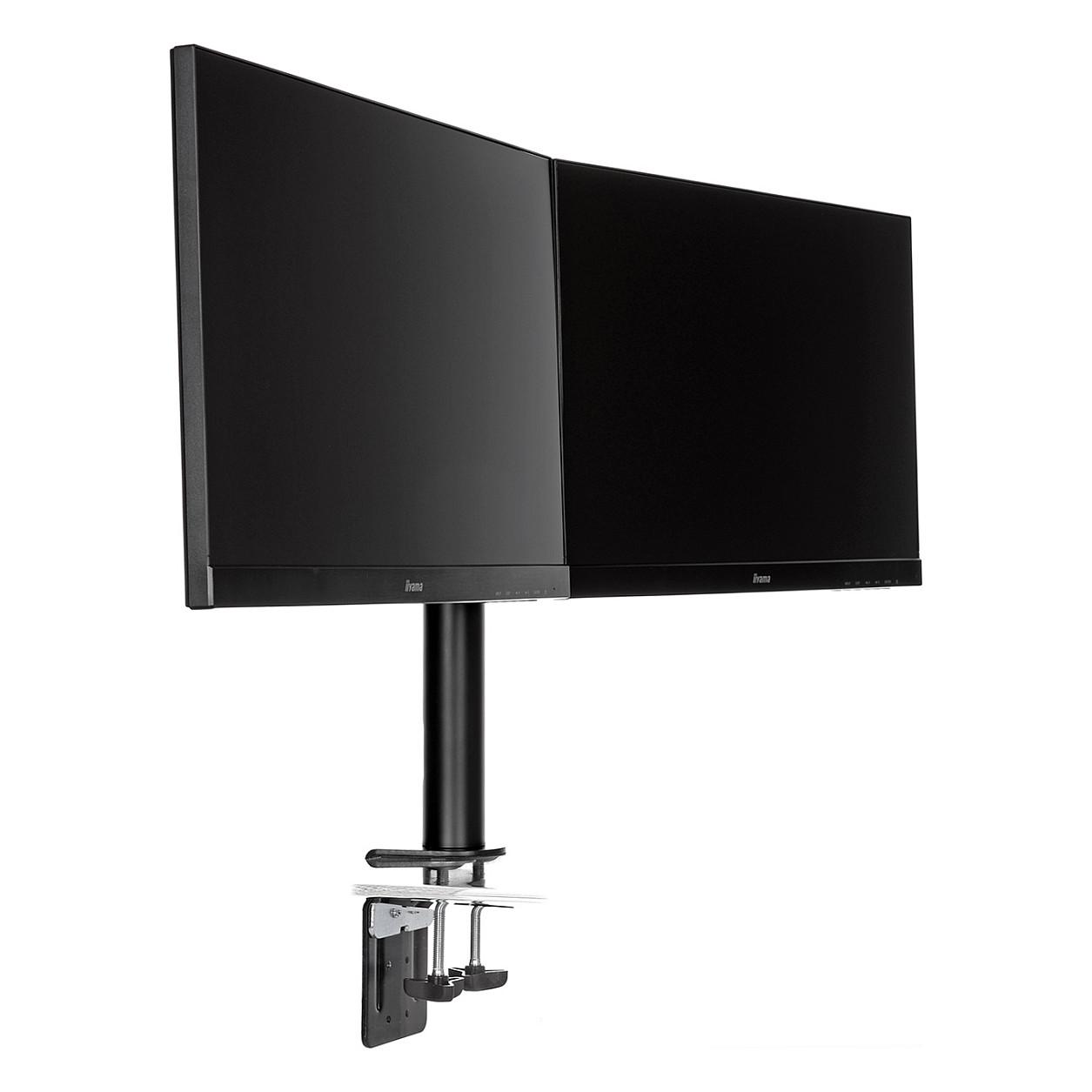 Mbajtëse për Monitor iiyama DS1002C-B1 / 2 Monitorë / 10"-32" / 10kg për Monitor / Clamp / Rregullim Lartësie 200-400mm / Tilt -85° deri +15° / Swivel 180° / Pivot 90° - Zezë - 9