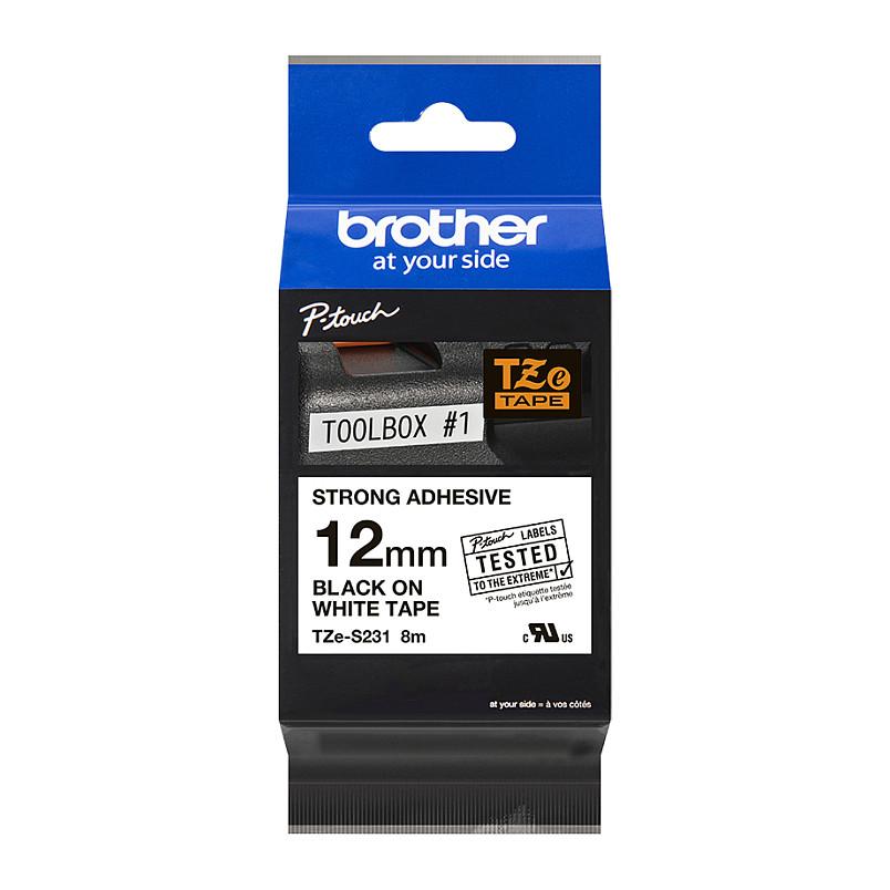Shirit për Printer Brother TZe-S231 / 12 mm × 8 m - Zezë mbi Bardhë - 2