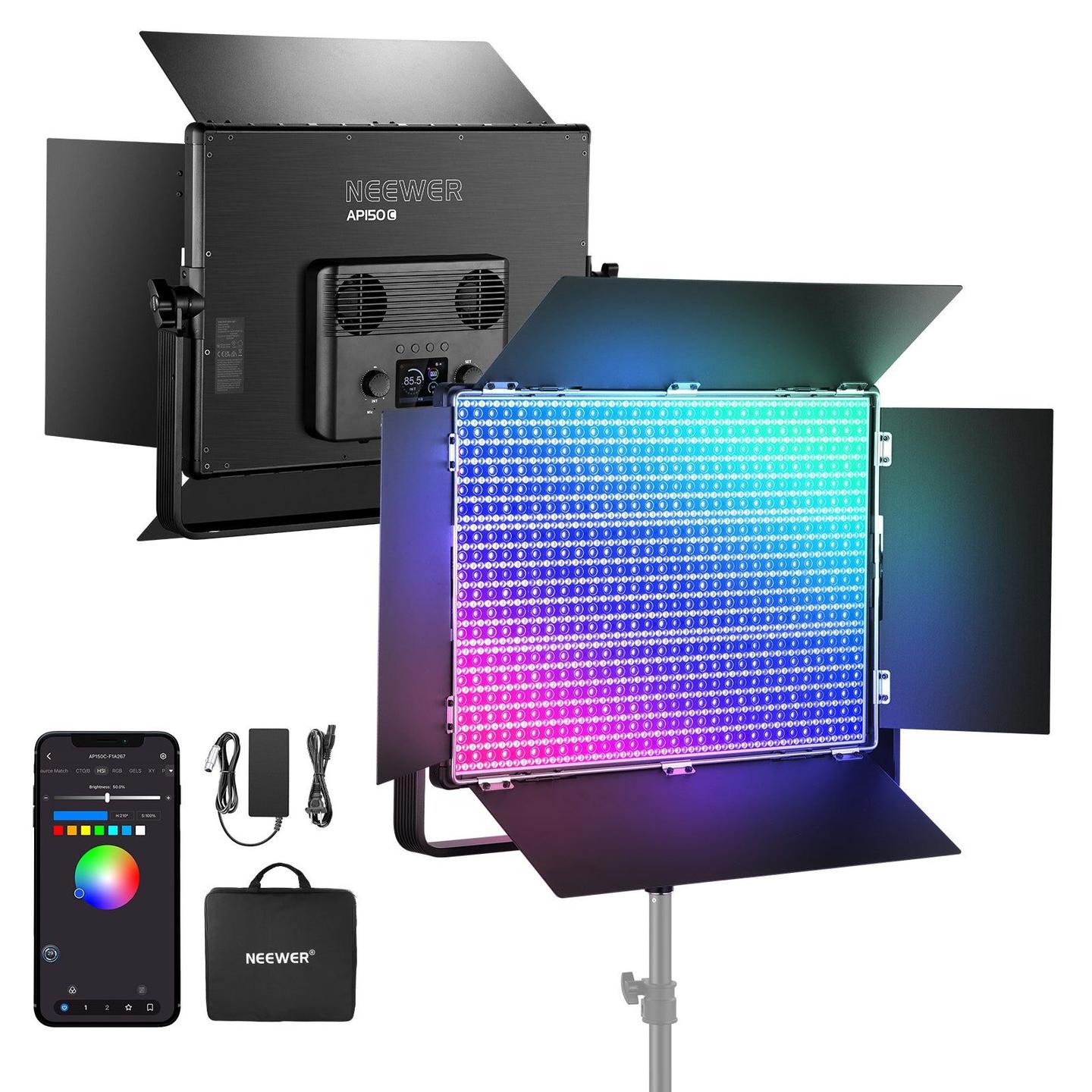 Dritë e Mençur Neewer AP150C, RGBWW, 150W, 42500Lux, 2500-10000K, CRI 96+, TLCI 97+, DMX - Zezë - 1