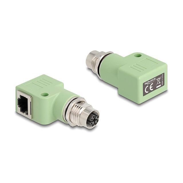 Adapter për Rrjet DeLOCK 60684, M12 X-Koduar 8-Pin Femër në RJ-45 Femër, Cat.5e, STP, 90° – Gjelbër - 1