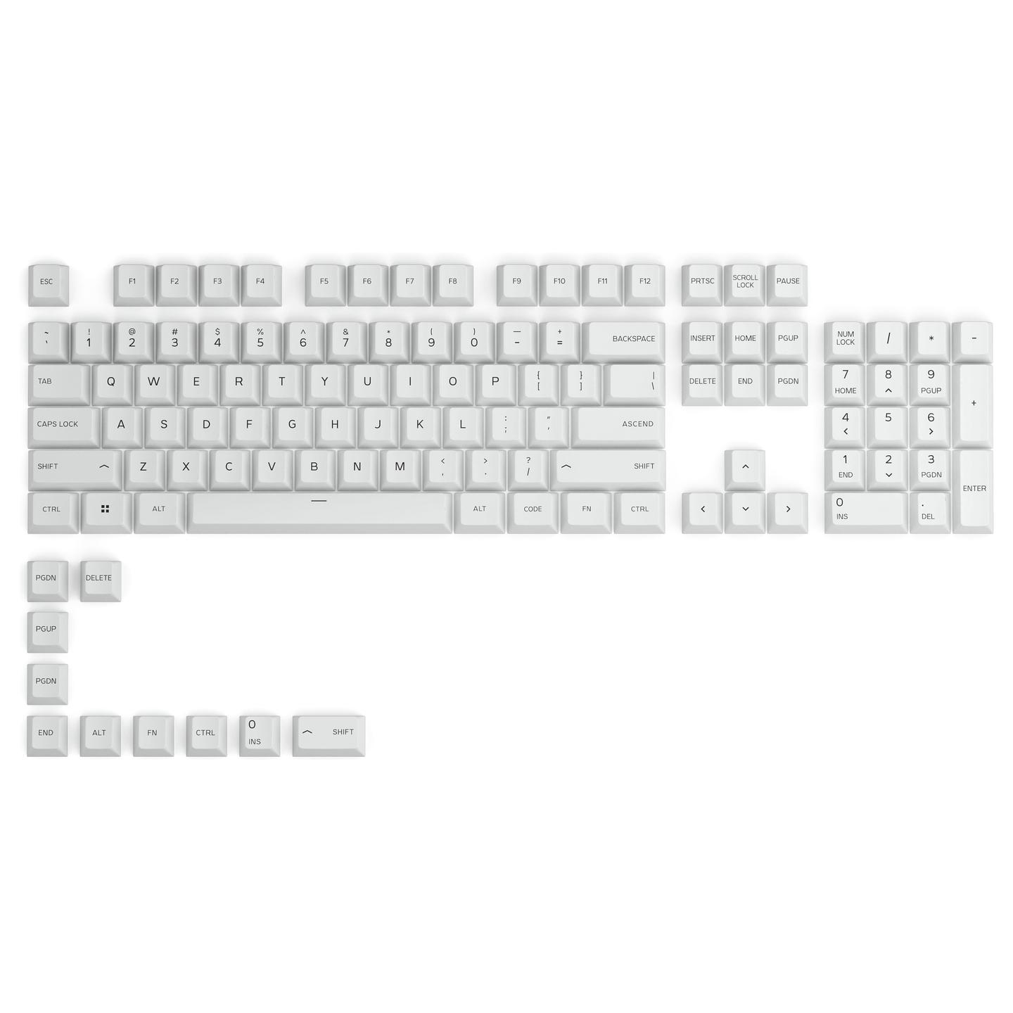 Keycaps për Tastierë Glorious GPBT, 115 PBT, ISO, ES-Layout, Cherry Profile - Bardhë
