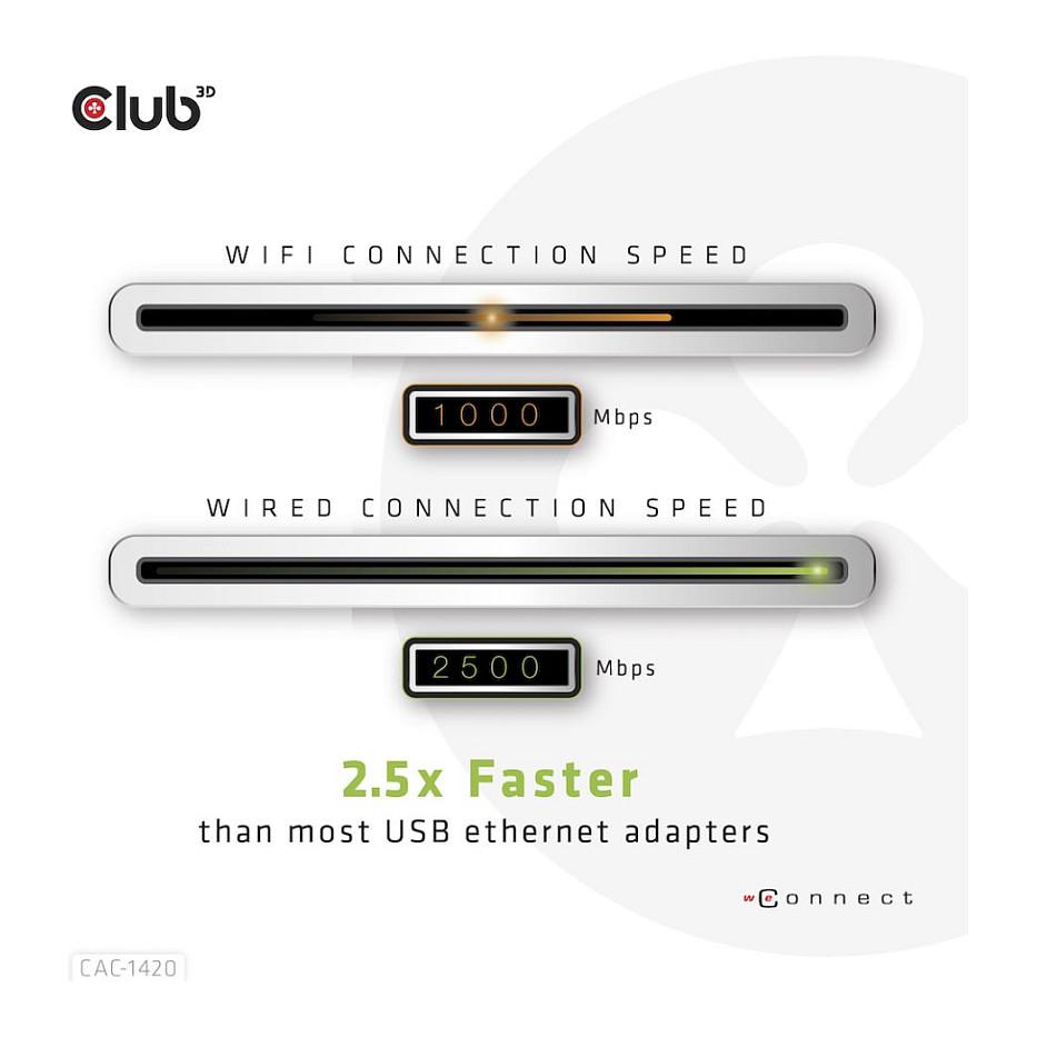 Adapter USB Club 3D CAC-1420 / USB-A në Gigabit Ethernet / RJ-45 / 2.5 Gbit/s / USB 3.2 Gen 1 - Zezë - 8