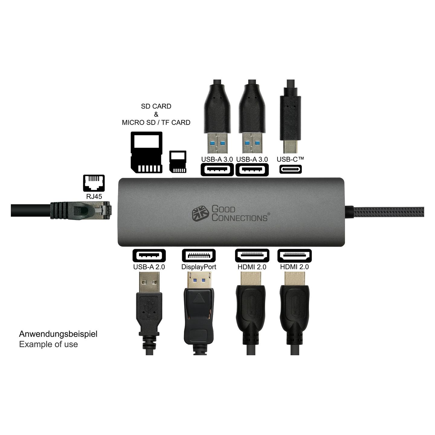 Hub USB Good Connections HUB-C001A / USB-C / 3x USB-A / 2x HDMI 2.0 + DisplayPort / RJ45 Gigabit / SD + MicroSD / Power Delivery 96W / 0.2 m - Hiri - 4