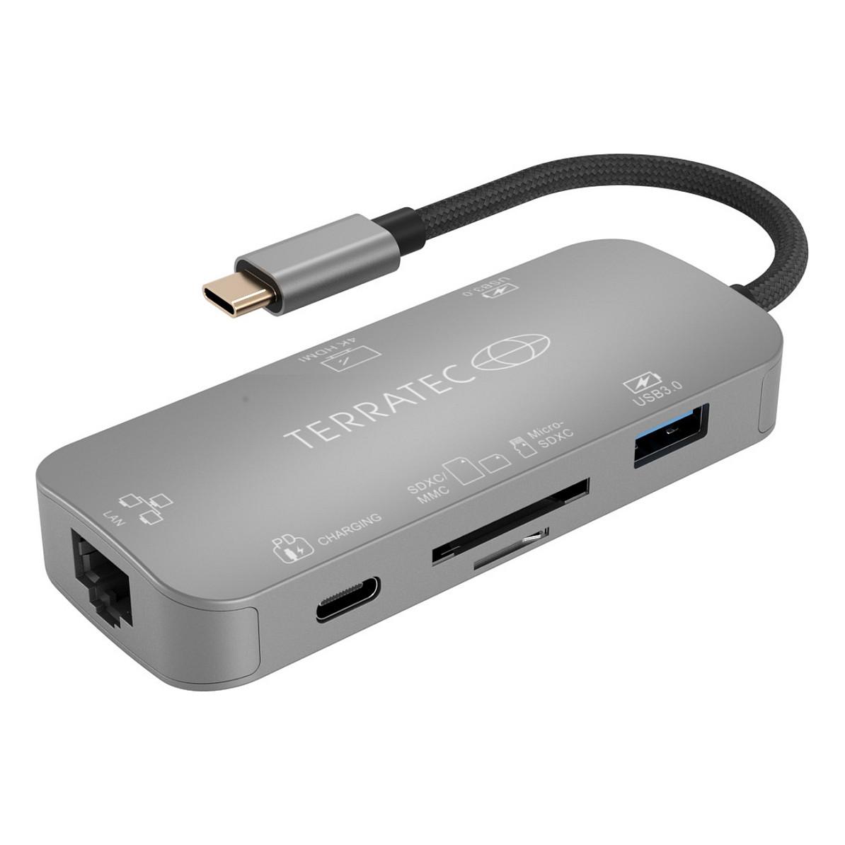 TERRATEC CONNECT C8 USB-C Hub 7-në-1 HDMI 4K 2x USB 3.0 Gigabit Ethernet SD microSD 100W – Gri