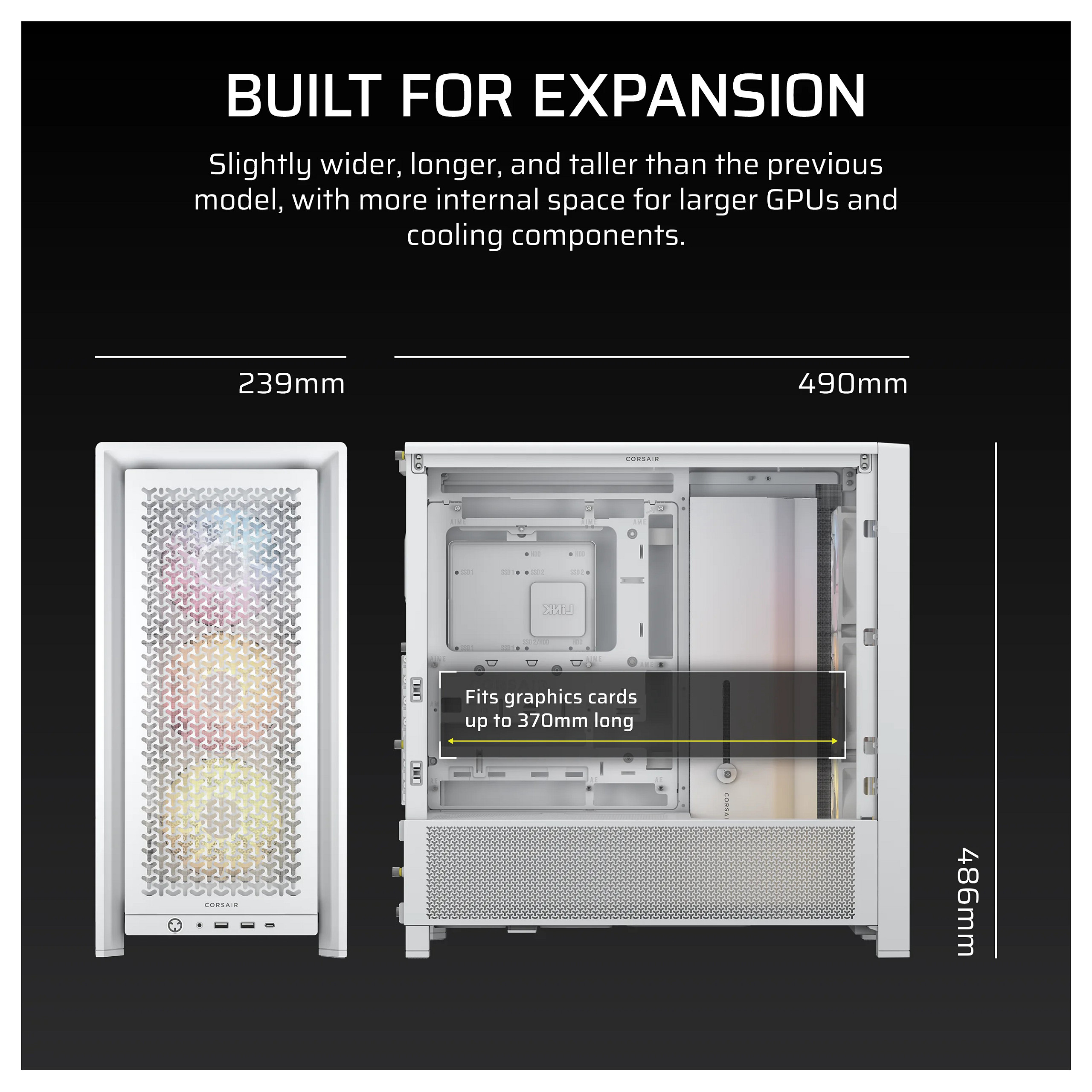 Kasë Midi CORSAIR Frame 4000D RS ARGB ATX Gaming Tower – Bardhë - 10
