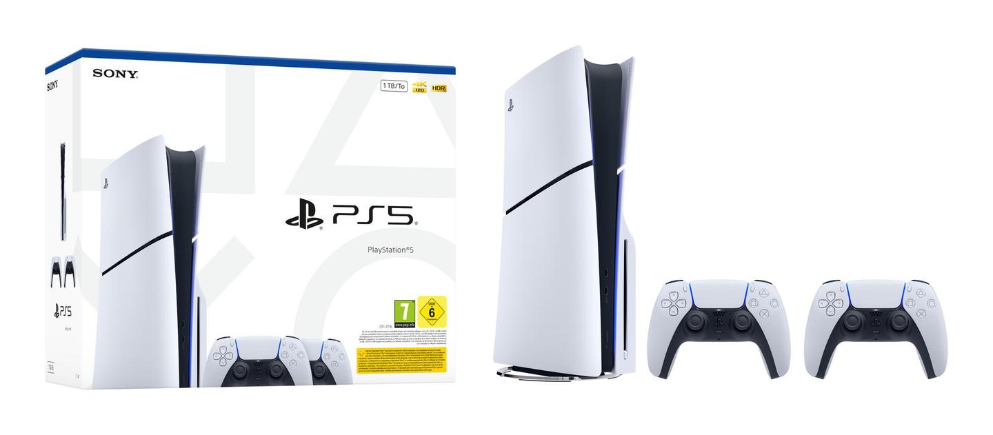  Sony PlayStation 5 Slim Disc Edition / 1TB / 2x DualSense – Zezë/Bardhë - 1
