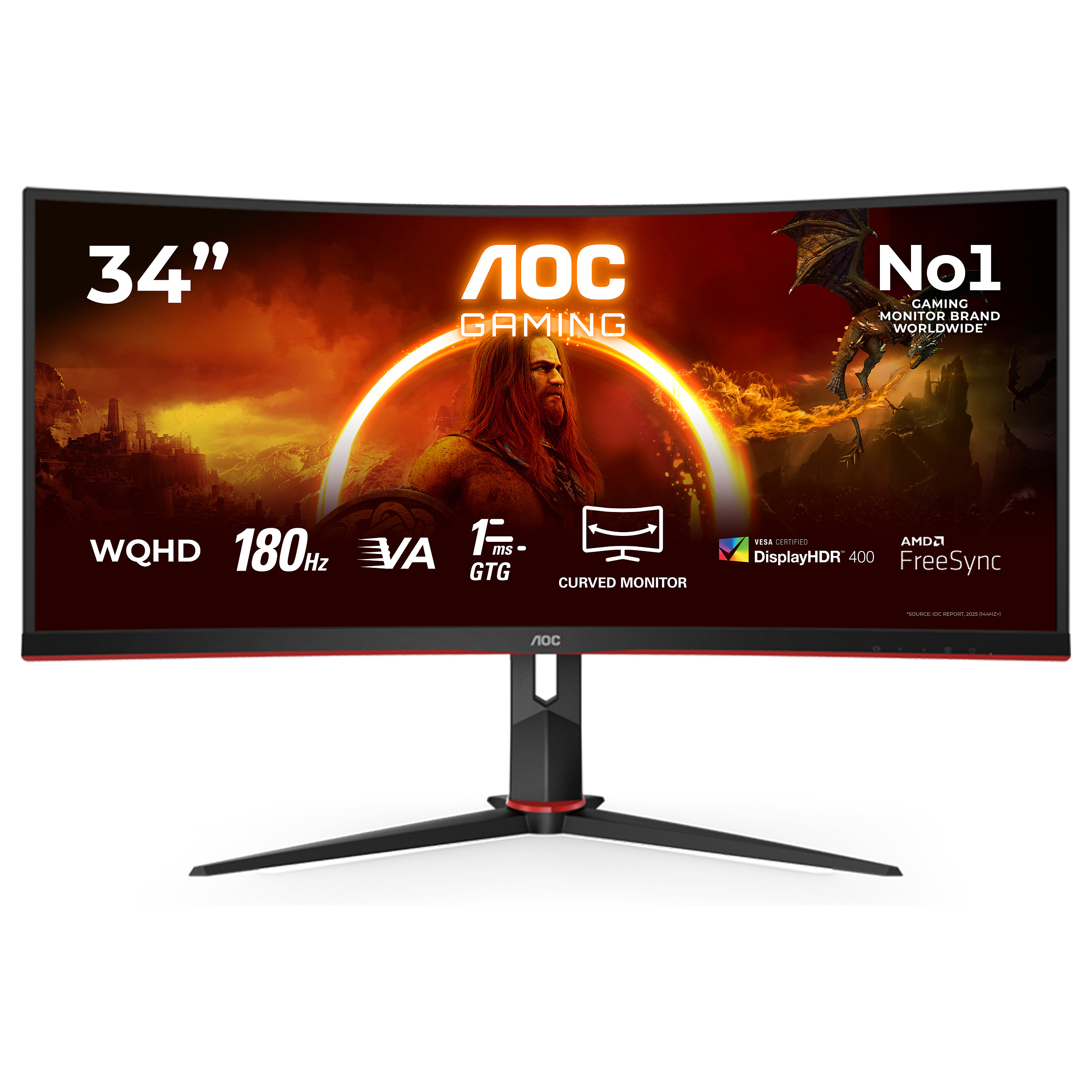 Monitor Gaming AOC CU34G2XP/BK / 34"/ UltraWide Quad HD VA / LED / Curved / 180Hz / 1ms / USB+HDMI+DP - Zezë - 1