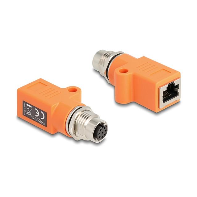 Adapter për Rrjet DeLOCK 60618, M12 A-koduar 8-pin Femër në RJ45 Femër, Cat.5e - Portokalli - 1