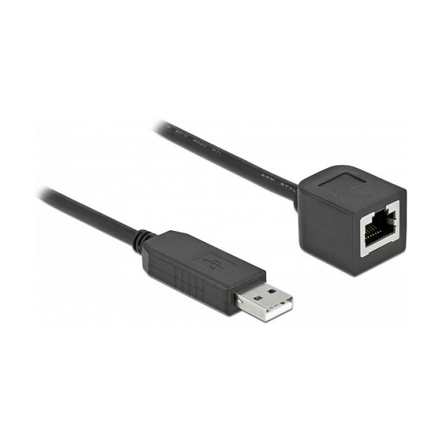 Kabllo DeLOCK 64163, USB 2.0 Type-A mashkull në RS-232 RJ45 femër, FTDI, 50 cm - Zezë