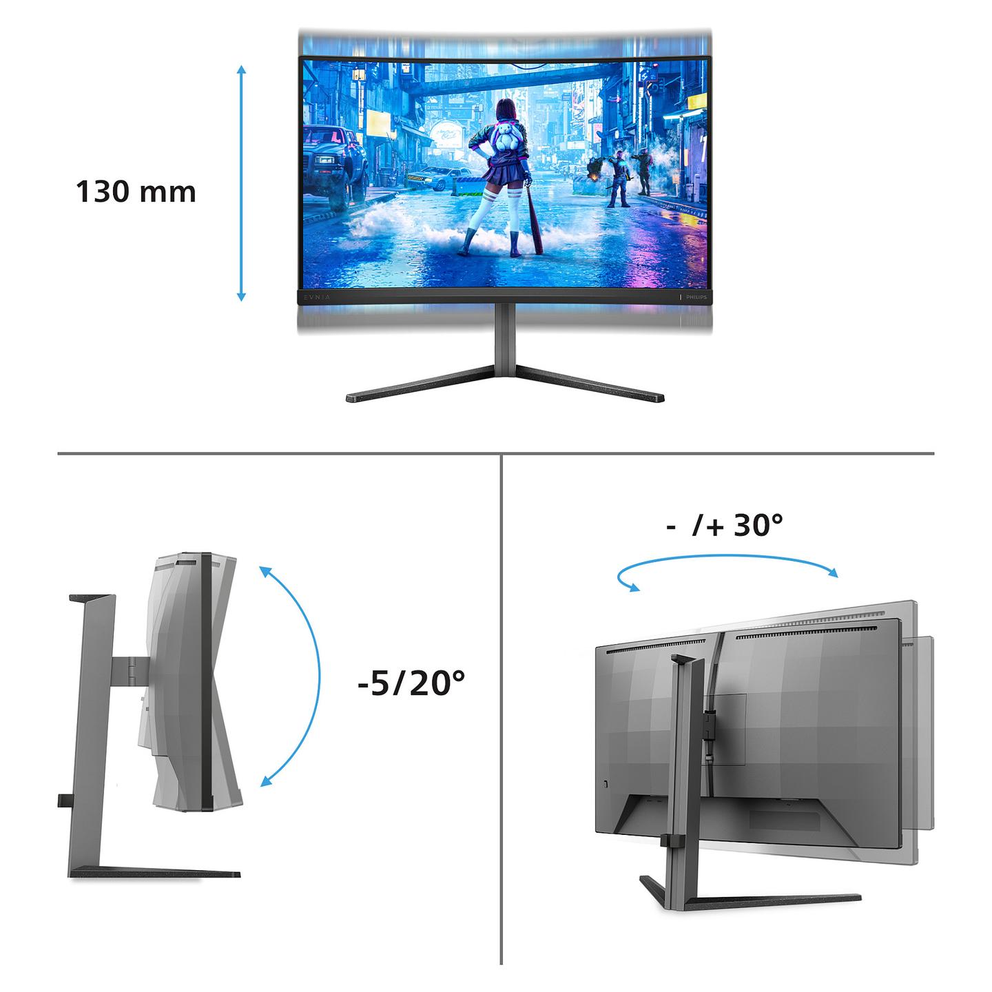 Monitor Gaming Philips Evnia 27M2C5200W/00 / 27″ / FHD Fast VA Curved / 280 Hz / 0.3 ms / DisplayPort + HDMI - Hiri - 13