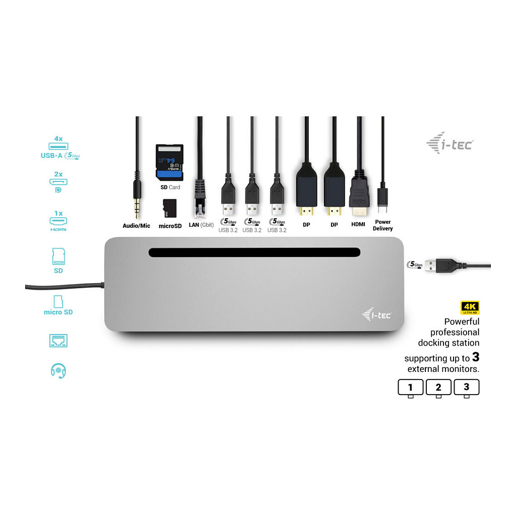 Docking Station D I-TEC USB-C ERGO + Adapter - 4