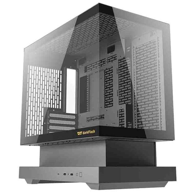 Kasë Darkflash FLOATRON F1 / M-ATX Mid-Tower / 6x120mm ARGB / USB Type-C / Xham i Temperuar / Floating Design – Zezë - 2