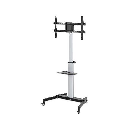 Mbajtëse për TV Manhattan 462327, 37–86", VESA deri në 600×400mm, 50kg, Lartësi e Rregullueshme, Rrotullim 90°, me Rrota - Argjend/Zezë