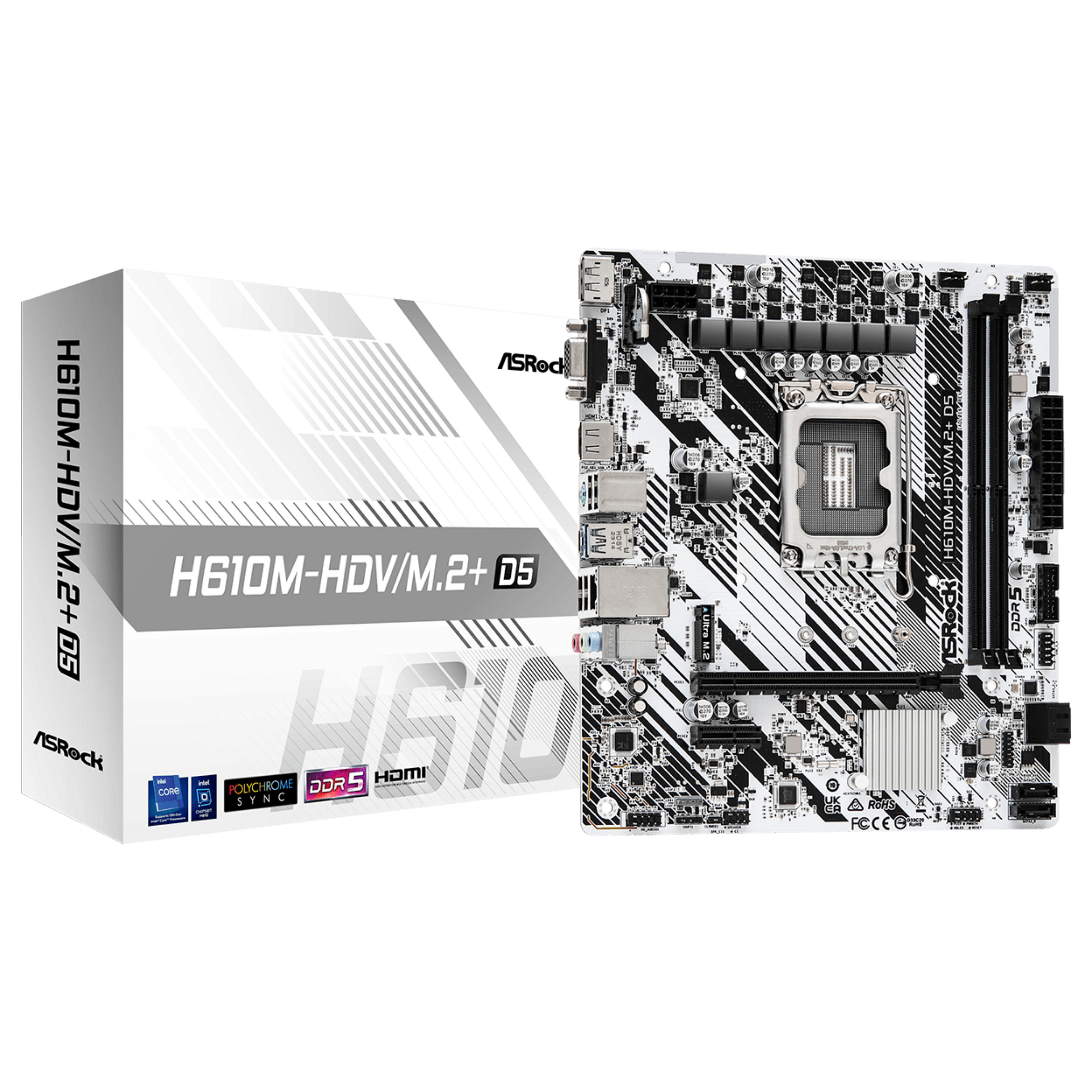 Pllakë Amë MB Intel ASROCK H610M-HDV/M.2+ D5 / LGA 1700 / DDR5 / HDMI+VGA+DP - 1