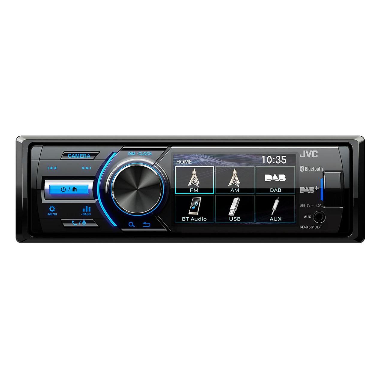 Radio multimedia për veturë JVC KD-X561DBT, 1 DIN, ekran QVGA 3", DAB+, FM, Bluetooth, USB, AUX, video nga USB, 4 × 45 W, ndriçim blu - Zezë