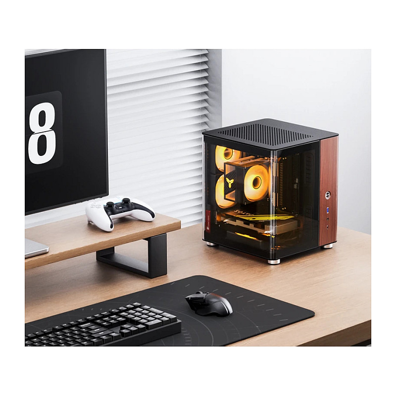 Kasë PC JONSBO TK-0 / Mini Tower / Mini-ITX / Tempered Glass / Wood - Zezë - 2