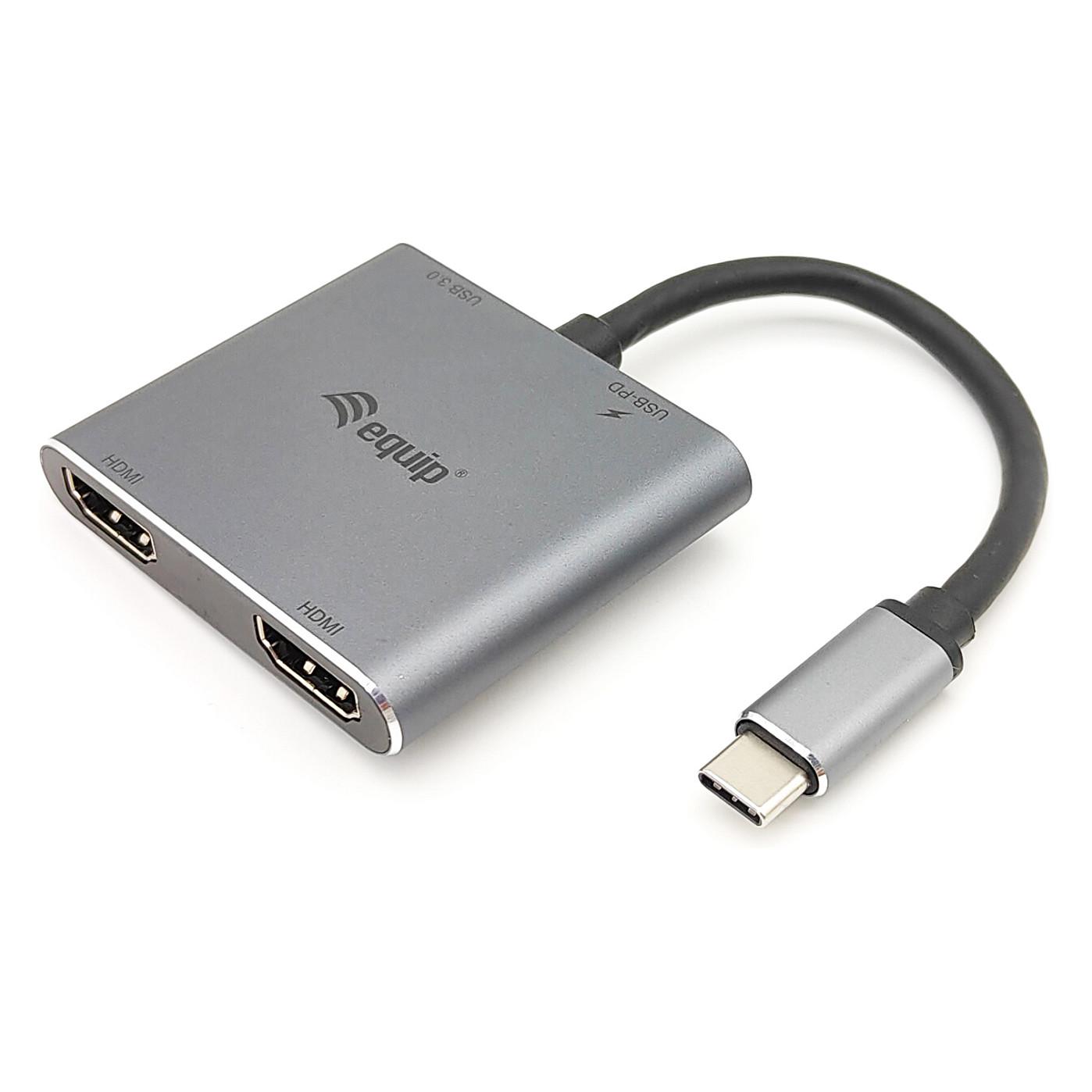 Adapter Multiport Equip 133484 / 2x HDMI / 1x USB-A 5Gbps / 1x USB-C PD 100W – Argjend