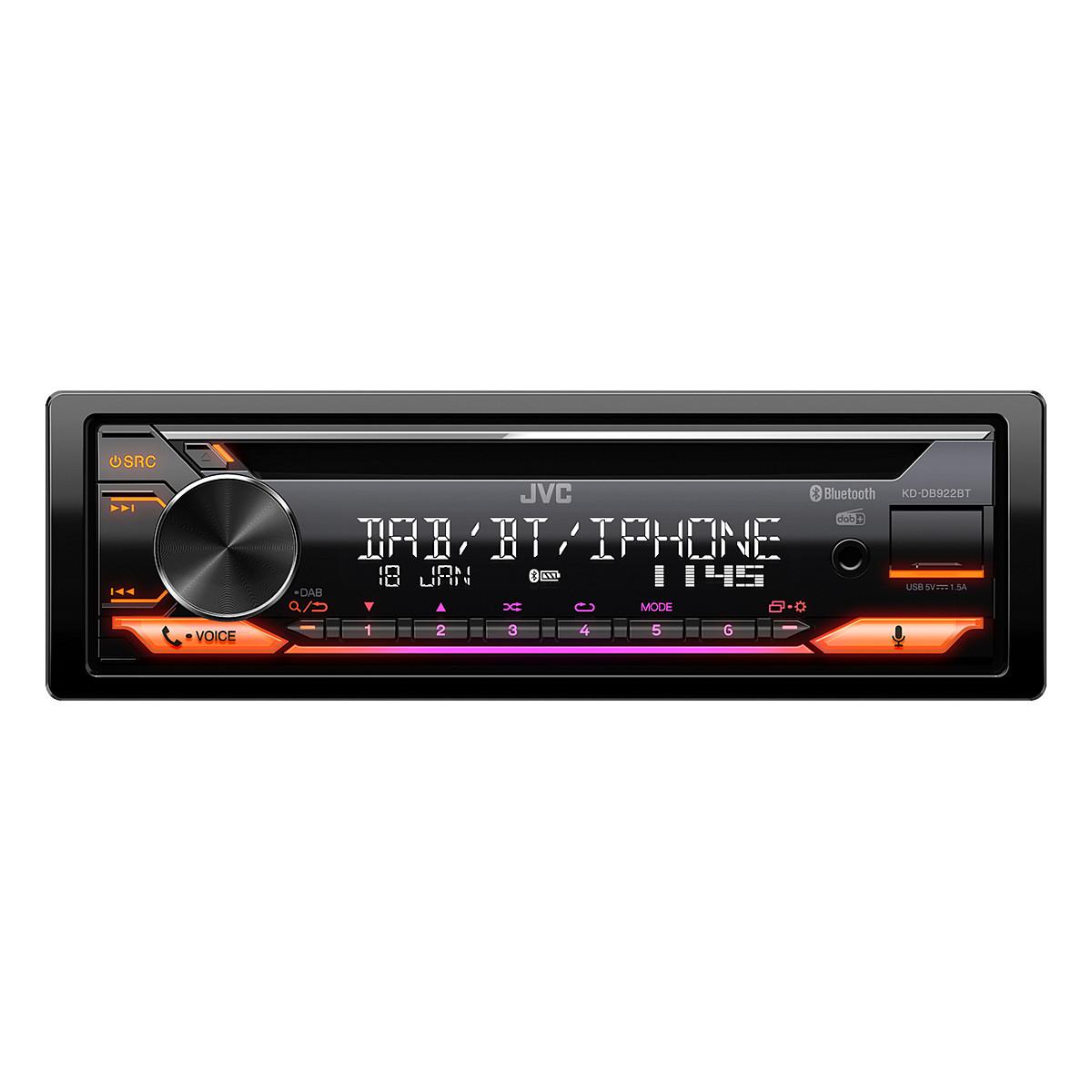 Radio CD për veturë JVC KD-DB922BT, 1 DIN, DAB+, FM, LW, MW, Bluetooth 4.2, USB, AUX, 4 × 50 W, ndriçim RGB - Zezë - 2