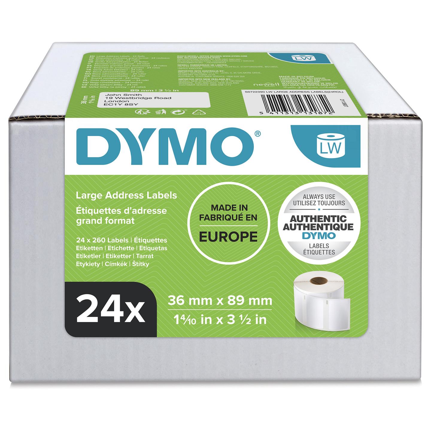 Etiketa për Adresa DYMO LabelWriter S0722390, 36 × 89 mm, 6240 Copë - Bardhë