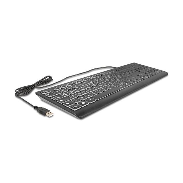 Tastierë me kabllo DeLOCK 12170 / USB / XXL / Ndriçim / QWERTZ / 1.5 m - Zezë