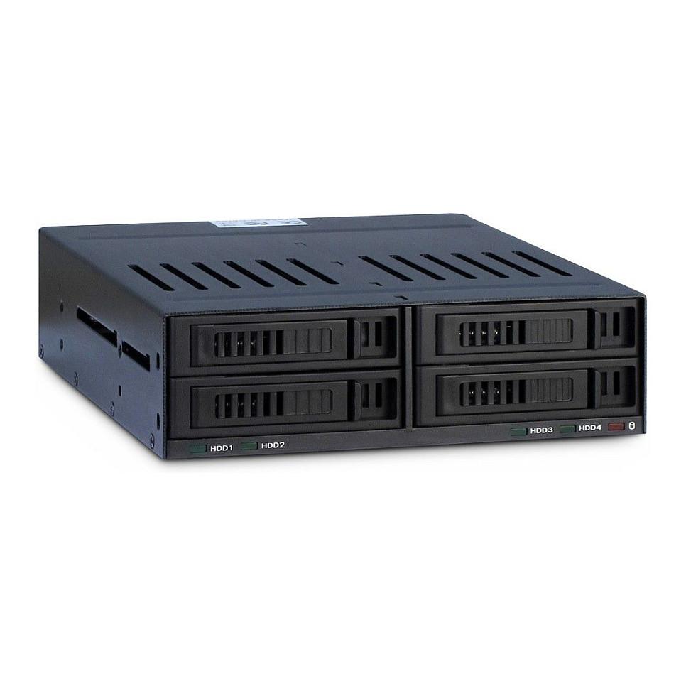Këllëf për Disqe Inter-Tech X-3531, 4 × HDD/SSD SATA 2.5", për Bay 5.25", Ventilator 30 mm – Zezë