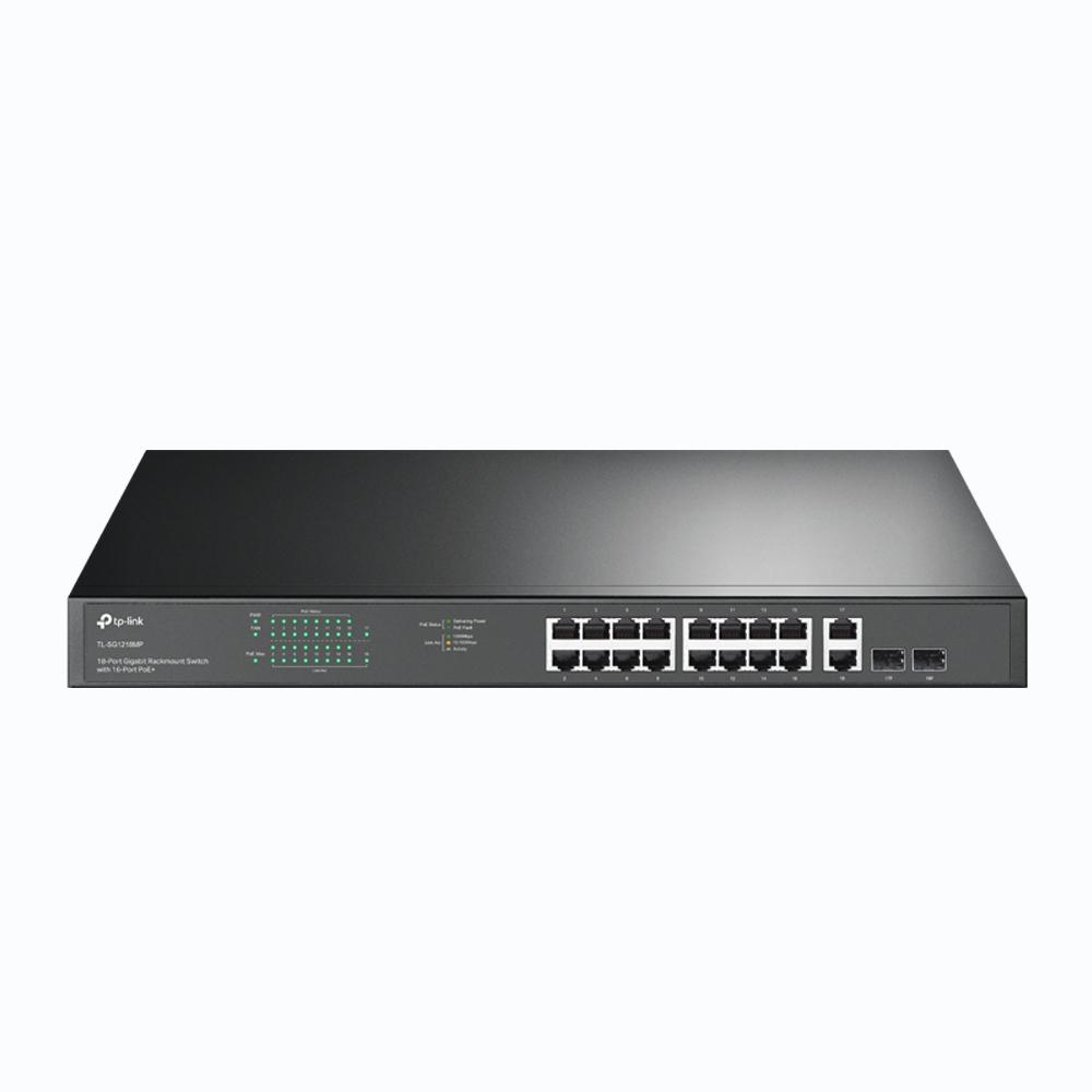 TP-Link SG1218MP 18-Port Gigabit PoE+ Switch me 250W PoE Budget dhe 2x SFP Uplink Rackmount - 1