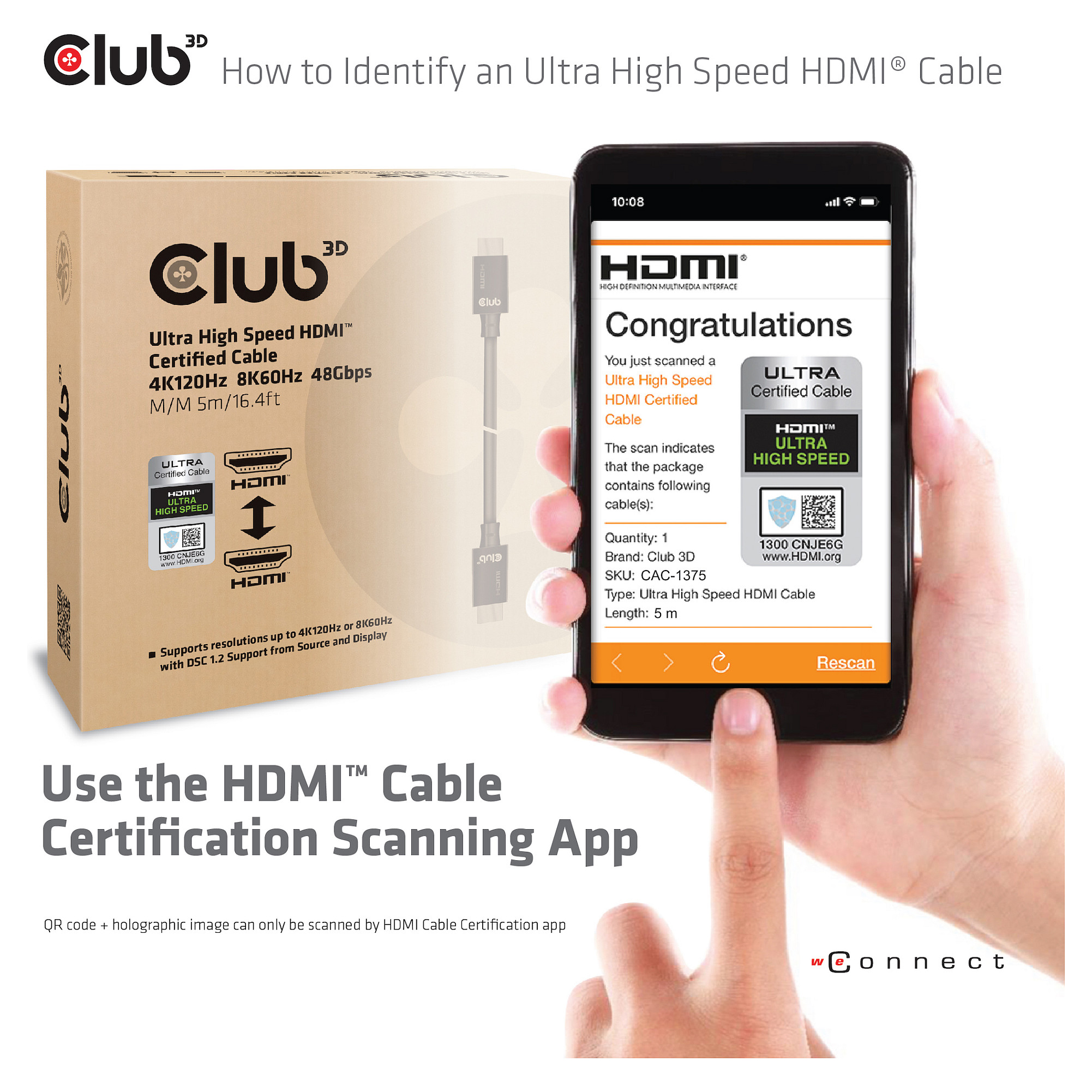 Kabllo HDMI Club3D / HDMI-A Plug → HDMI-A Plug / Version 2.1 / Ultra High Speed / 10K HDR / 5.0m - Zezë - 9
